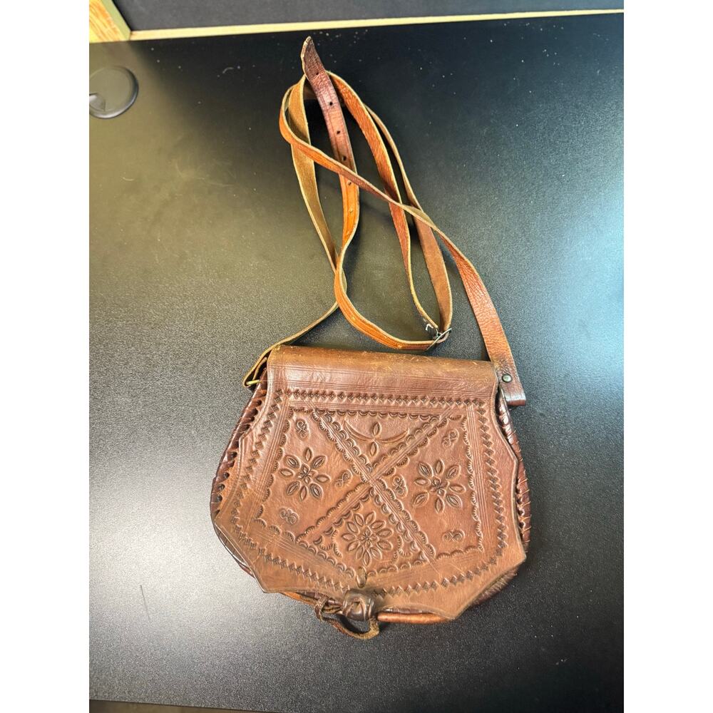 Hand Tooled Leather Crossbody Shoulder Bag Floral Western Boho Unbranded